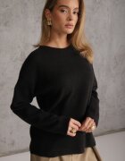j&x Pulover oversize din bumbac și lână Basic Oseani Negru
