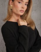 j&x Pulover oversize din bumbac și lână Basic Oseani Negru