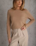 j&x Pulover simplu Casual din tricot cu lână cu structură pufoasă Divara Bej închis