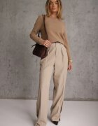 j&x Pulover simplu Casual din tricot cu lână cu structură pufoasă Divara Bej închis