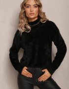 j&x Pulover Tricotat Negru cu fire mai lungi și guler semi-înalt Christiam