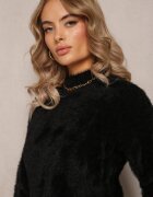 j&x Pulover Tricotat Negru cu fire mai lungi și guler semi-înalt Christiam