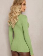 j&x Pulover Verde din Tricotaj Reiat cu Decupaj Decorativ Hagosa