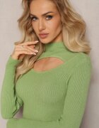 j&x Pulover Verde din Tricotaj Reiat cu Decupaj Decorativ Hagosa