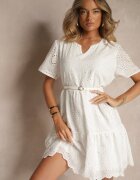 j&x Rochie Ajurată Albă din Bumbac cu Broderii Lumivienne