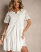 j&x Rochie Ajurată Albă din Bumbac cu Broderii Lumivienne