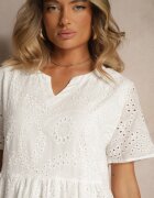 j&x Rochie Ajurată Albă din Bumbac cu Broderii Lumivienne