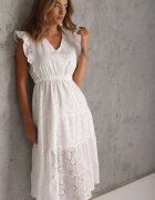 j&x Rochie Albă Cloș cu finisaj ajurat cu volan Melolia