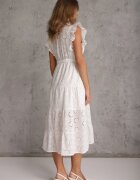 j&x Rochie Albă Cloș cu finisaj ajurat cu volan Melolia