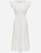 j&x Rochie Albă Cloș cu finisaj ajurat cu volan Melolia