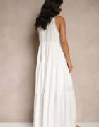 j&x Rochie Albă cu Vâscoză Decorată cu Motiv Croșetat Mevelta