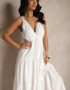 j&x Rochie Albă cu Vâscoză Decorată cu Motiv Croșetat Mevelta