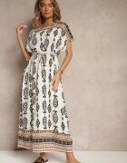 j&x Rochie Albă de Vâscoză cu croială dreaptă cu Imprimeu Etnic Miriliana