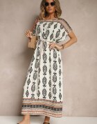 j&x Rochie Albă de Vâscoză cu croială dreaptă cu Imprimeu Etnic Miriliana