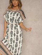 j&x Rochie Albă de Vâscoză cu croială dreaptă cu Imprimeu Etnic Miriliana