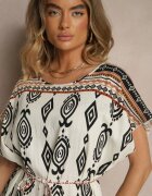 j&x Rochie Albă de Vâscoză cu croială dreaptă cu Imprimeu Etnic Miriliana