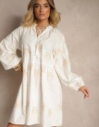 j&x Rochie Albă din Bumbac Decorată cu Legătură și Model cu Palmieri