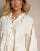 j&x Rochie Albă din Bumbac Decorată cu Legătură și Model cu Palmieri