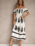 j&x Rochie Albă Spaniolă Decorată cu Imprimeu Etnic Aralette