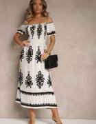 j&x Rochie Albă Spaniolă Decorată cu Imprimeu Etnic Aralette