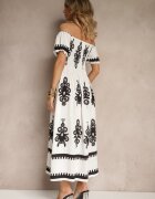 j&x Rochie Albă Spaniolă Decorată cu Imprimeu Etnic Aralette