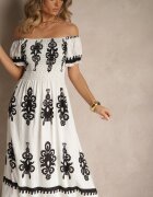 j&x Rochie Albă Spaniolă Decorată cu Imprimeu Etnic Aralette