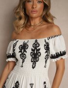 j&x Rochie Albă Spaniolă Decorată cu Imprimeu Etnic Aralette