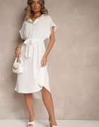 j&x Rochie Albă tip cutie cu Bumbac și Curea Savorienne
