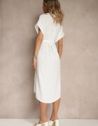 j&x Rochie Albă tip cutie cu Bumbac și Curea Savorienne