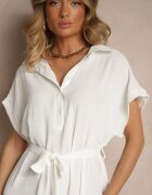 j&x Rochie Albă tip cutie cu Bumbac și Curea Savorienne