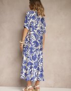 j&x Rochie Albastră Cloș din Viscoză Decorată cu Volan Filesenia