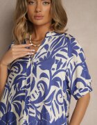 j&x Rochie Albastră Cloș din Viscoză Decorată cu Volan Filesenia