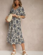j&x Rochie Albastră cu Bumbac și Model Abstract Filarella