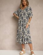 j&x Rochie Albastră cu Bumbac și Model Abstract Filarella