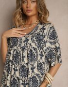 j&x Rochie Albastră cu Bumbac și Model Abstract Filarella