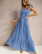 j&x Rochie Albastră cu legătură la spate pe bretele cu volane și cu bandă elastică în talie Rollas