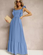 j&x Rochie Albastră cu legătură la spate pe bretele cu volane și cu bandă elastică în talie Rollas