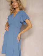 j&x Rochie Albastră cu volane și elastic încrețit în talie Edenia