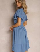 j&x Rochie Albastră cu volane și elastic încrețit în talie Edenia