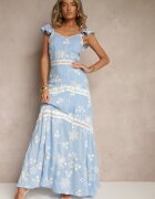 j&x Rochie albastră evazată din viscoză cu broderii Lumirieve