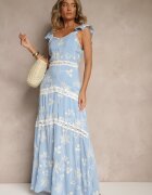 j&x Rochie albastră evazată din viscoză cu broderii Lumirieve