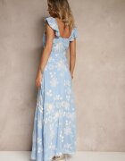 j&x Rochie albastră evazată din viscoză cu broderii Lumirieve