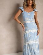 j&x Rochie albastră evazată din viscoză cu broderii Lumirieve