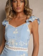 j&x Rochie albastră evazată din viscoză cu broderii Lumirieve