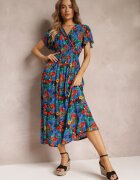 j&x Rochie Albastră Evazată Maxi cu Elastic în Talie din Viscoză Femia