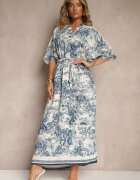 j&x Rochie Albastră Oversize cu Viscoză și cu Motiv Abstract Lunisana