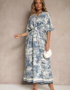 j&x Rochie Albastră Oversize cu Viscoză și cu Motiv Abstract Lunisana