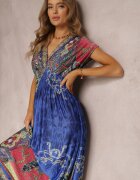 j&x Rochie Albastră petrecută cu imprimeu ornamental Nalori