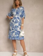 j&x Rochie Albastră Tip cutie Decorată cu print floral și cu legătură la decolteu Miranissa