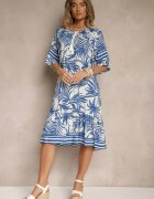 j&x Rochie Albastră Tip cutie Decorată cu print floral și cu legătură la decolteu Miranissa
